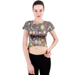 Illustration Shape Tribal Pattern Round Crew Neck Crop Top by Wegoenart