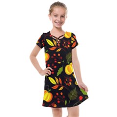 Pumpkin Fall Autumn Pattern Kids  Cross Web Dress by Wegoenart