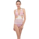 Background Pink Beige Decorative Halter Front Plunge Swimsuit View1