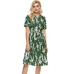 Leaves Pattern Wallpaper Watercolor Button Top Knee Length Dress by Wegoenart