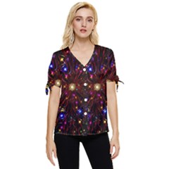 Abstract Background Star Wallpaper Bow Sleeve Button Up Top