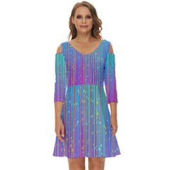 Blue Magenta Speckles Line Shoulder Cut Out Zip Up Dress by Wegoenart