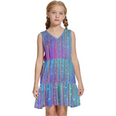 Blue Magenta Speckles Line Kids  Sleeveless Tiered Mini Dress by Wegoenart