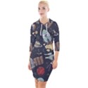 Hand-drawn-pattern-space-elements-collection Quarter Sleeve Hood Bodycon Dress View1
