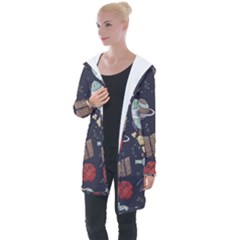 Hand-drawn-pattern-space-elements-collection Longline Hooded Cardigan