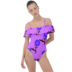 Illustration Flower Floral Design Pattern Frill Detail One Piece Swimsuit