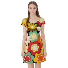 Floral Retro Vintage Blossom Short Sleeve Skater Dress