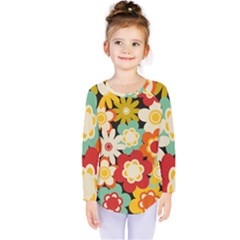 Floral Retro Vintage Blossom Kids  Long Sleeve Tee