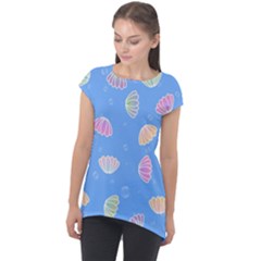 Seashell Clam Pattern Art Design Cap Sleeve High Low Top