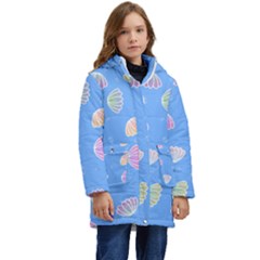 Seashell Clam Pattern Art Design Kid s Hooded Longline Puffer Jacket by Ravend