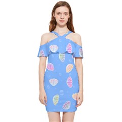 Seashell Clam Pattern Art Design Shoulder Frill Bodycon Summer Dress