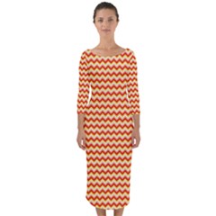 Pattern Zig Zag Stripe Geometric Quarter Sleeve Midi Bodycon Dress by Ravend
