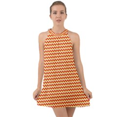 Pattern Zig Zag Stripe Geometric Halter Tie Back Chiffon Dress