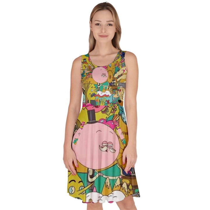 Cartoon Wallpapers Knee Length Skater Dress With Pockets