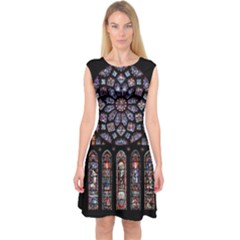 Chartres Cathedral Notre Dame De Paris Amiens Cath Stained Glass Capsleeve Midi Dress by Wegoenart