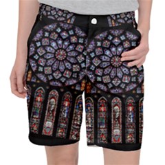 Chartres Cathedral Notre Dame De Paris Amiens Cath Stained Glass Pocket Shorts by Wegoenart