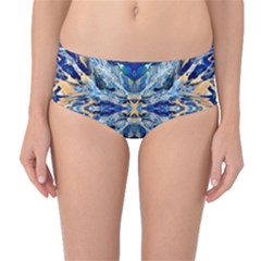 Cobalt On Gold Mid-waist Bikini Bottoms by kaleidomarblingart