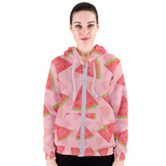 Background Watermelon Pattern Fruit Women s Zipper Hoodie by Wegoenart