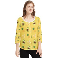 Pineapple Banana Fruit Pattern Chiffon Quarter Sleeve Blouse by Wegoenart