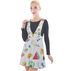Fruit Summer Vitamin Watercolor Plunge Pinafore Velour Dress by Wegoenart