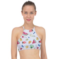 Fruit Summer Vitamin Watercolor Racer Front Bikini Top by Wegoenart