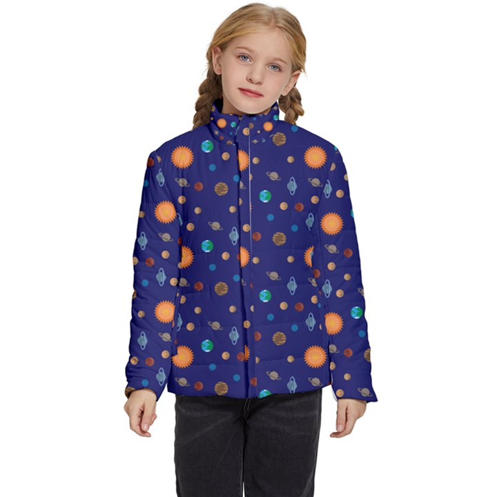 Space Sun Mercury Venus Earth Planet Galaxy Kids  Puffer Bubble Jacket Coat