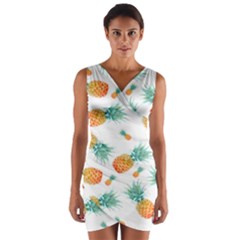 Pineapple Background Pattern Fruit Wrap Front Bodycon Dress