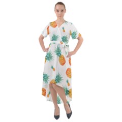 Pineapple Background Pattern Fruit Front Wrap High Low Dress