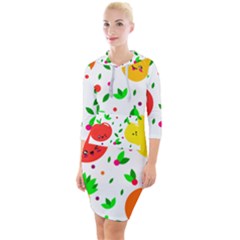 Pattern Fruit Fruits Orange Green Quarter Sleeve Hood Bodycon Dress