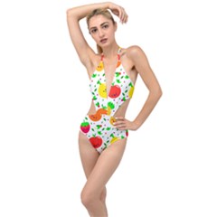 Pattern Fruit Fruits Orange Green Plunging Cut Out Swimsuit