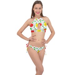 Pattern Fruit Fruits Orange Green Cross Front Halter Bikini Set by Wegoenart