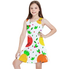 Pattern Fruit Fruits Orange Green Kids  Lightweight Sleeveless Dress by Wegoenart