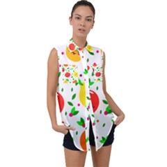 Pattern Fruit Fruits Orange Green Sleeveless Chiffon Button Shirt