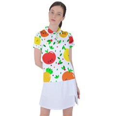 Pattern Fruit Fruits Orange Green Women s Polo Tee