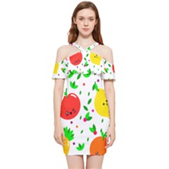 Pattern Fruit Fruits Orange Green Shoulder Frill Bodycon Summer Dress