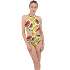 Watermelon Pattern Fruit Summer Halter Side Cut Swimsuit