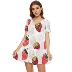 Strawberry Pattern Background Tiered Short Sleeve Babydoll Dress