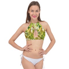 Pear Fruit Tree Organic Pattern Cross Front Halter Bikini Top by Wegoenart