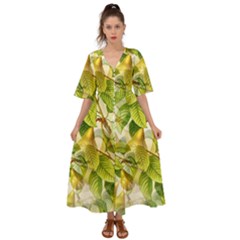 Pear Fruit Tree Organic Pattern Kimono Sleeve Boho Dress