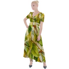 Pear Fruit Tree Organic Pattern Button Up Short Sleeve Maxi Dress by Wegoenart