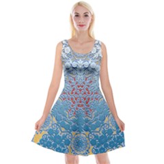 Abstract Background Pattern Tile Reversible Velvet Sleeveless Dress