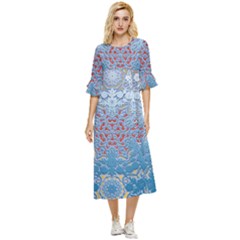 Abstract Background Pattern Tile Double Cuff Midi Dress