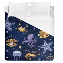 Marine-seamless-pattern-thin-line-memphis-style Duvet Cover (queen Size)