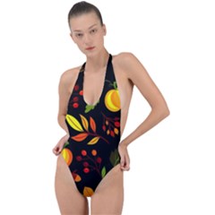 Pumpkin Fall Autumn October Backless Halter One Piece Swimsuit