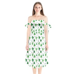 Christmas Tree Pattern Design Shoulder Tie Bardot Midi Dress