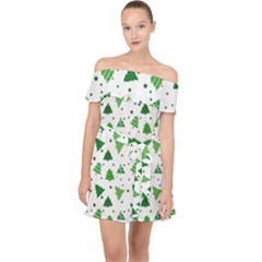 Christmas Tree Pattern Design Off Shoulder Chiffon Dress