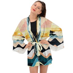 Sea Waves Wave Painting Ocean Water Long Sleeve Kimono by Wegoenart