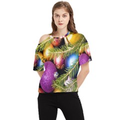 Background Of Christmas Decoration One Shoulder Cut Out Tee by artworkshop