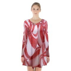 Christmas Candy Long Sleeve Velvet V-neck Dress by artworkshop