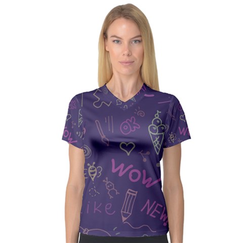 Background Doodle Pattern Beautiful V-neck Sport Mesh Tee by Wegoenart